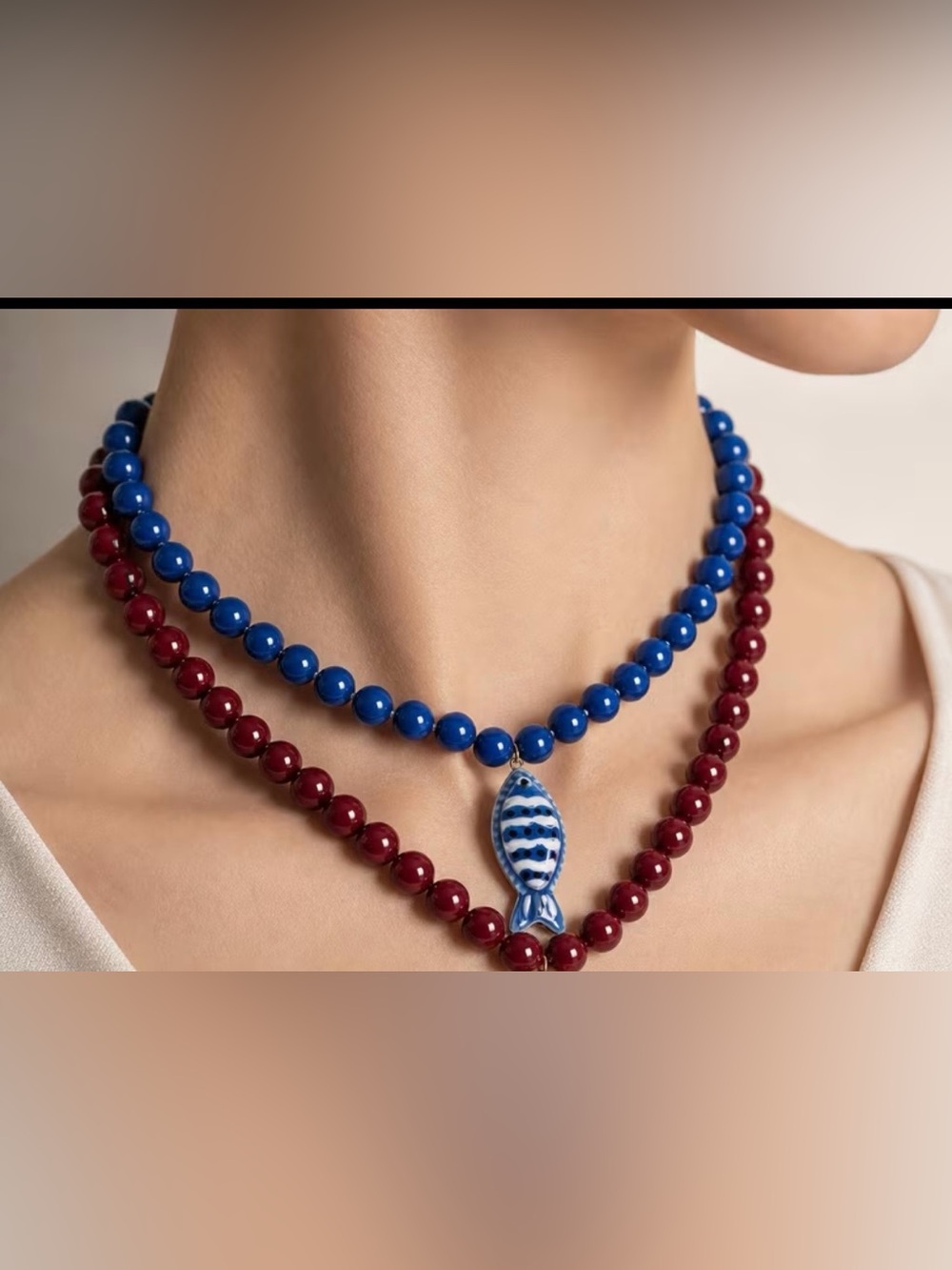 Blue Beaded Necklace with Fish Pendant NWT - Picture 2 of 5
